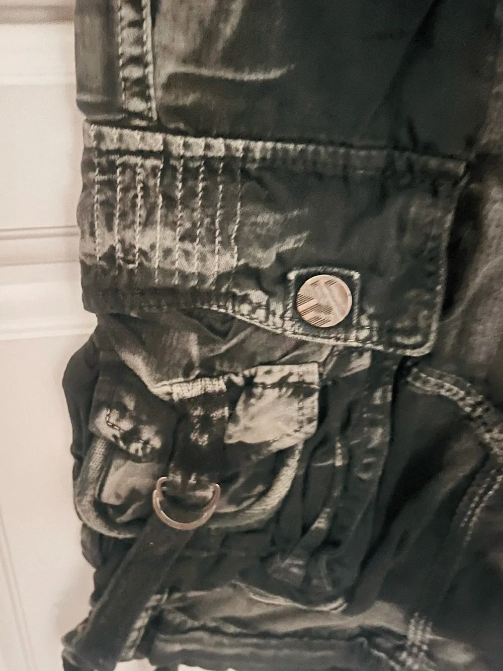 Bespoke Washed Black Cargo Shorts with Dotted Belt